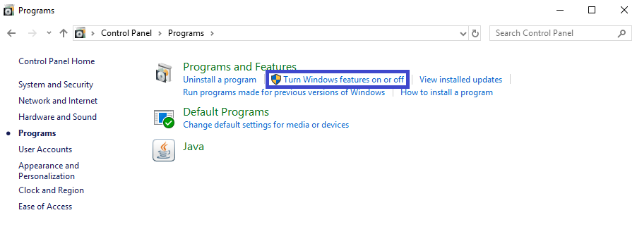 Turn windows features